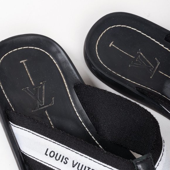 Louis Vuitton Black and White Canvas Flip Flops - Picture 9 of 11